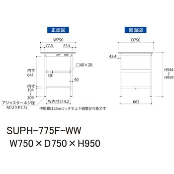 軽量作業台/耐荷重150kg_中間棚付固定式H950_ワークテーブル150シリーズ 山金工業