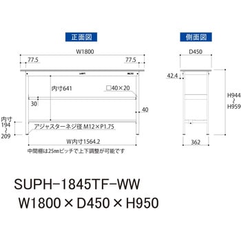 軽量作業台/耐荷重150kg_中間棚付固定式H950_半面棚板付_ワークテーブル150シリーズ 山金工業