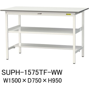 軽量作業台/耐荷重150kg_中間棚付固定式H950_半面棚板付_ワークテーブル150シリーズ 山金工業