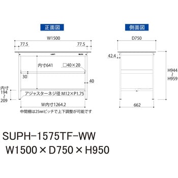 軽量作業台/耐荷重150kg_中間棚付固定式H950_半面棚板付_ワークテーブル150シリーズ 山金工業