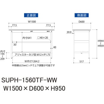 軽量作業台/耐荷重150kg_中間棚付固定式H950_半面棚板付_ワークテーブル150シリーズ 山金工業
