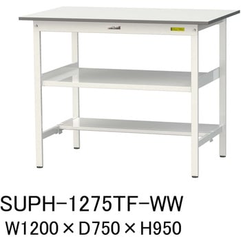 軽量作業台/耐荷重150kg_中間棚付固定式H950_半面棚板付_ワークテーブル150シリーズ 山金工業
