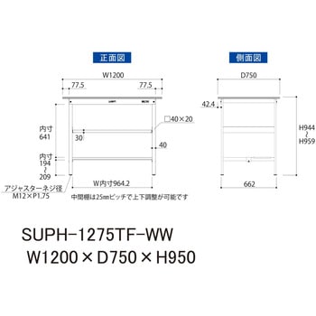 軽量作業台/耐荷重150kg_中間棚付固定式H950_半面棚板付_ワークテーブル150シリーズ 山金工業