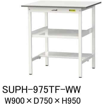 軽量作業台/耐荷重150kg_中間棚付固定式H950_半面棚板付_ワークテーブル150シリーズ 山金工業