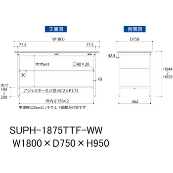 軽量作業台/耐荷重150kg_中間棚付固定式H950_全面棚板付_ワークテーブル150シリーズ 山金工業