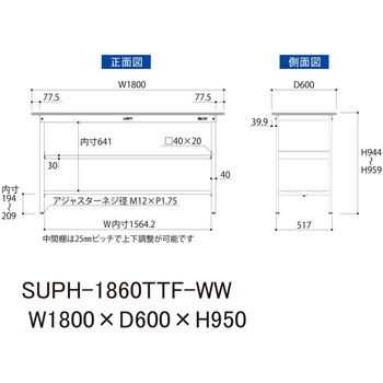 軽量作業台/耐荷重150kg_中間棚付固定式H950_全面棚板付_ワークテーブル150シリーズ 山金工業