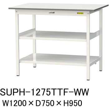 軽量作業台/耐荷重150kg_中間棚付固定式H950_全面棚板付_ワークテーブル150シリーズ 山金工業