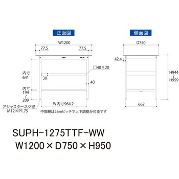 軽量作業台/耐荷重150kg_中間棚付固定式H950_全面棚板付_ワークテーブル150シリーズ 山金工業