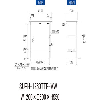 ワークテーブル150シリーズ(基本型H950中間棚板+全面棚板付き)