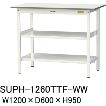 軽量作業台/耐荷重150kg_中間棚付固定式H950_全面棚板付_ワークテーブル150シリーズ 山金工業