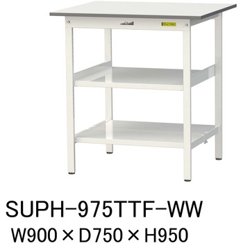 軽量作業台/耐荷重150kg_中間棚付固定式H950_全面棚板付_ワークテーブル150シリーズ 山金工業