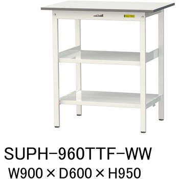 軽量作業台/耐荷重150kg_中間棚付固定式H950_全面棚板付_ワークテーブル150シリーズ 山金工業