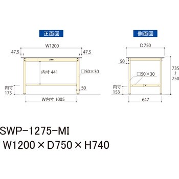 SWP-1275-MI 【軽量作業台】ワークテーブル耐荷重300kg・H740固定式