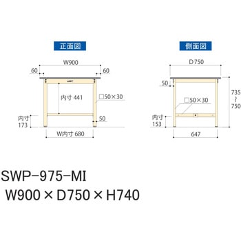 軽量作業台/耐荷重300kg_固定式H740_ポリエステル天板_ワークテーブル300シリーズ 山金工業