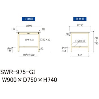 軽量作業台/耐荷重300kg_固定式H740_塩ビシート天板_ワークテーブル300シリーズ 山金工業