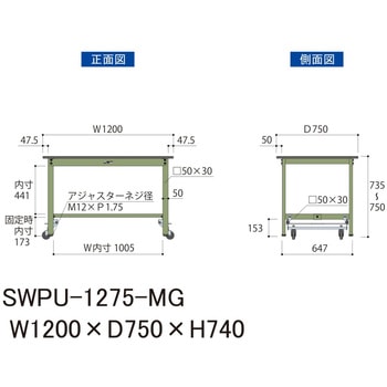 軽量作業台/耐荷重300kg_ワンタッチ移動H740_ポリエステル天板_ワークテーブル300シリーズ 山金工業