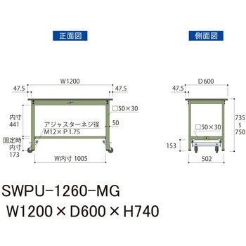 軽量作業台/耐荷重300kg_ワンタッチ移動H740_ポリエステル天板_ワークテーブル300シリーズ 山金工業