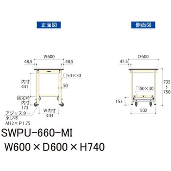 軽量作業台/耐荷重300kg_ワンタッチ移動H740_ポリエステル天板_ワークテーブル300シリーズ 山金工業
