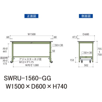 軽量作業台/耐荷重300kg_ワンタッチ移動H740_塩ビシート天板_ワークテーブル300シリーズ 山金工業