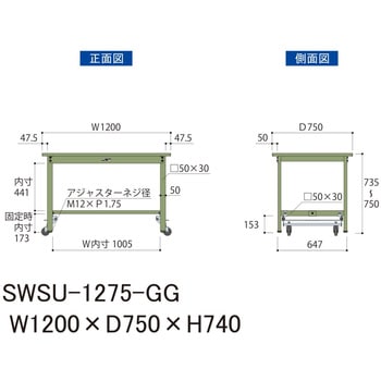 軽量作業台/耐荷重300kg_ワンタッチ移動H740_スチール天板_ワークテーブル300シリーズ 山金工業