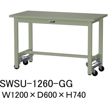 軽量作業台/耐荷重300kg_ワンタッチ移動H740_スチール天板_ワークテーブル300シリーズ 山金工業