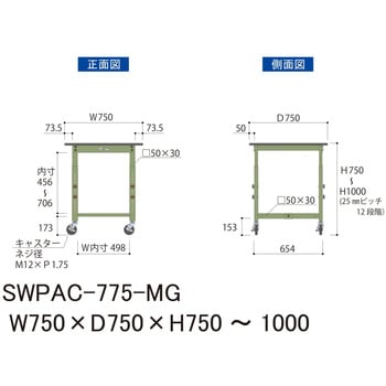 軽量作業台/耐荷重160kg_高さ調整移動式H750～1000_ポリエステル天板_ワークテーブル300シリーズ 山金工業