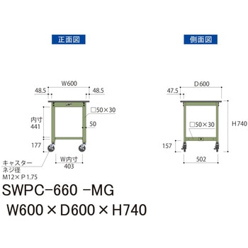 軽量作業台/耐荷重160kg_移動式H740_ポリエステル天板_ワークテーブル300シリーズ 山金工業