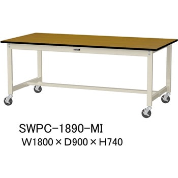 軽量作業台/耐荷重160kg_移動式H740_ポリエステル天板_ワークテーブル300シリーズ 山金工業