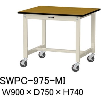 軽量作業台/耐荷重160kg_移動式H740_ポリエステル天板_ワークテーブル300シリーズ 山金工業