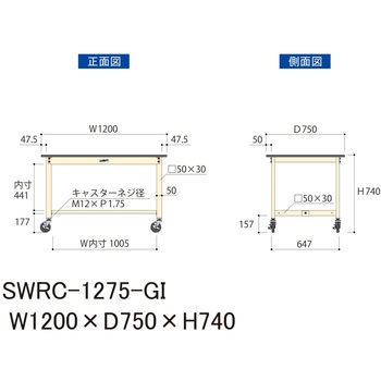 軽量作業台/耐荷重160kg_移動式H740_塩ビシート天板_ワークテーブル300シリーズ 山金工業
