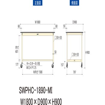 ワークテーブル300シリーズ移動式(移動式H900ポリエステル天板) 山金