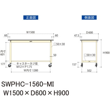 軽量作業台/耐荷重160kg_移動式H900_ポリエステル天板_ワークテーブル300シリーズ 山金工業