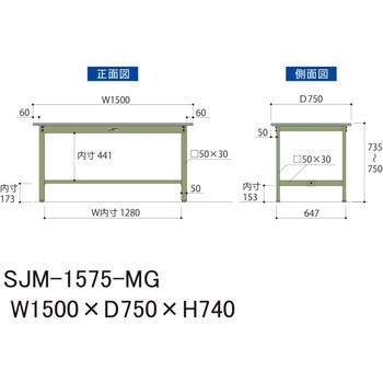 中量作業台/耐荷重500kg_固定式H740_メラミン天板_ワークテーブル500シリーズ 山金工業