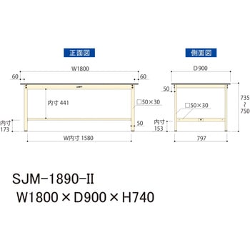 中量作業台/耐荷重500kg_固定式H740_メラミン天板_ワークテーブル500シリーズ 山金工業