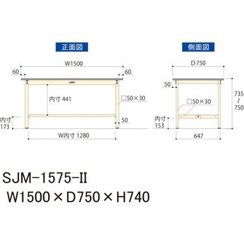 中量作業台/耐荷重500kg_固定式H740_メラミン天板_ワークテーブル500シリーズ 山金工業