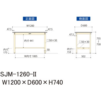 中量作業台/耐荷重500kg_固定式H740_メラミン天板_ワークテーブル500シリーズ 山金工業
