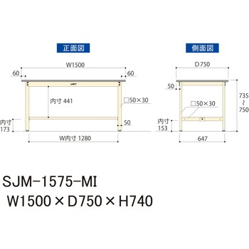 中量作業台/耐荷重500kg_固定式H740_メラミン天板_ワークテーブル500シリーズ 山金工業
