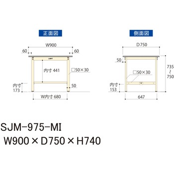 中量作業台/耐荷重500kg_固定式H740_メラミン天板_ワークテーブル500シリーズ 山金工業