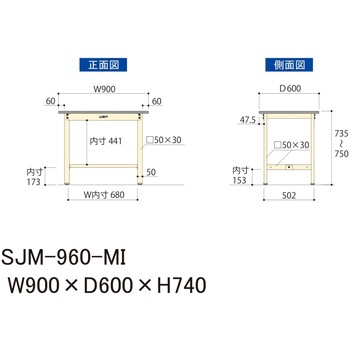 中量作業台/耐荷重500kg_固定式H740_メラミン天板_ワークテーブル500シリーズ 山金工業