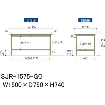 中量作業台/耐荷重500kg_固定式H740_塩ビシート天板_ワークテーブル500シリーズ 山金工業
