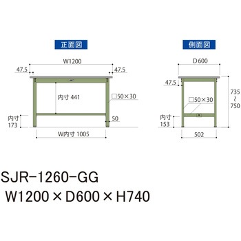中量作業台/耐荷重500kg_固定式H740_塩ビシート天板_ワークテーブル500シリーズ 山金工業