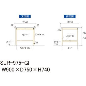 中量作業台/耐荷重500kg_固定式H740_塩ビシート天板_ワークテーブル500シリーズ 山金工業
