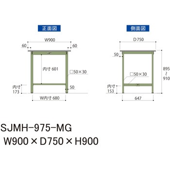 中量作業台/耐荷重500kg_固定式H900_メラミン天板_ワークテーブル500シリーズ 山金工業