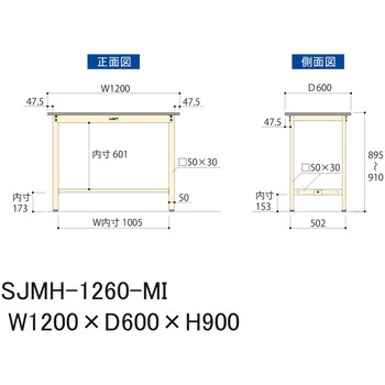 中量作業台/耐荷重500kg_固定式H900_メラミン天板_ワークテーブル500シリーズ 山金工業