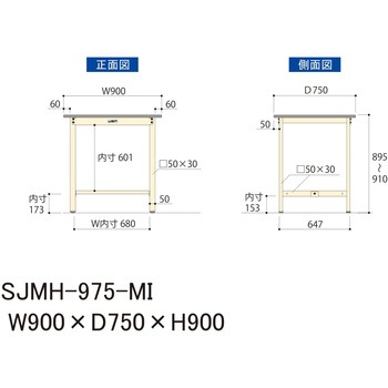 中量作業台/耐荷重500kg_固定式H900_メラミン天板_ワークテーブル500シリーズ 山金工業