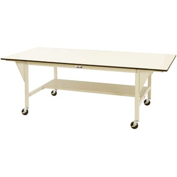 軽量作業台/耐荷重160kg_ワイドタイプ移動式H856_半面棚板付_ワークテーブル 山金工業