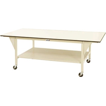 軽量作業台/耐荷重160kg_ワイドタイプ移動式H856_全面棚板付_ワークテーブル 山金工業