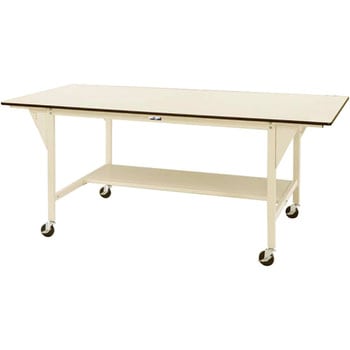 軽量作業台/耐荷重160kg_ワイドタイプ移動式H1016_半面棚板付_ワークテーブル - 山金工業
