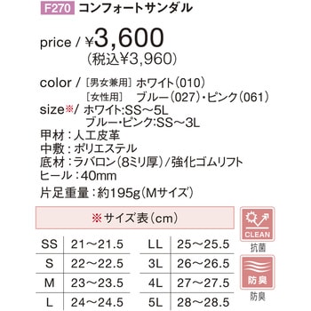 F270 コンフォートサンダル(男女兼用) 自重堂