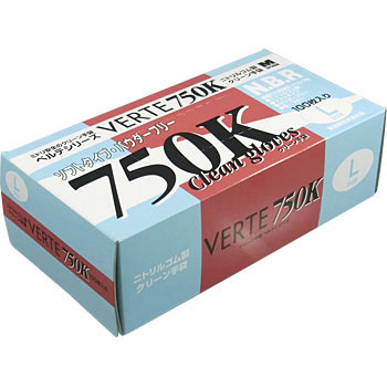 VERTE-750K-L ニトリル使い捨て手袋 粉なし 1箱(100枚) ミドリ安全